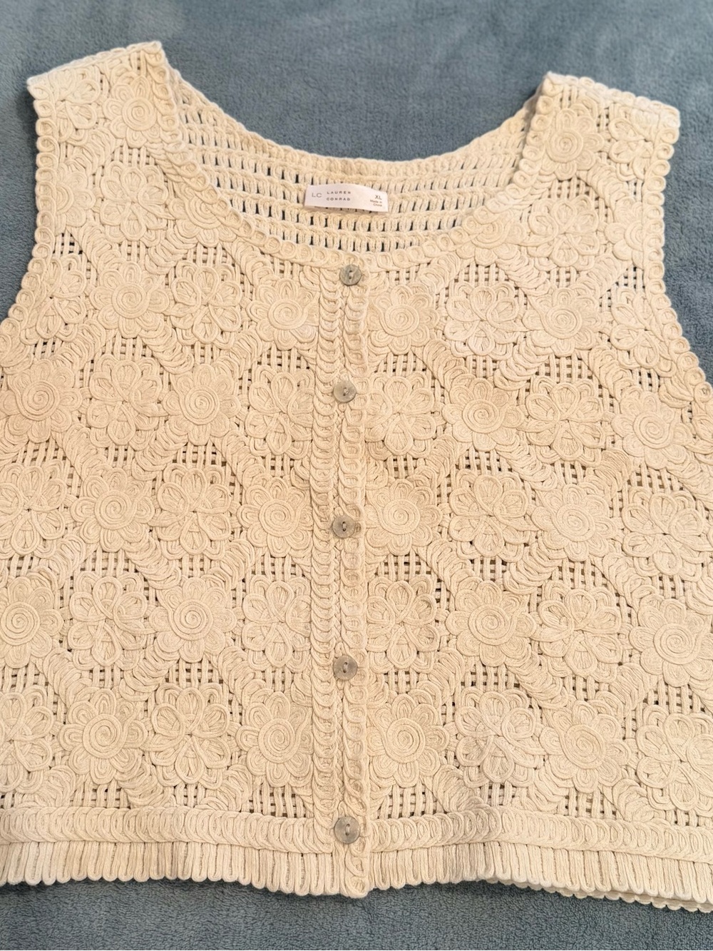 LC Lauren Conrad Cream Crochet Floral Button Cardigan